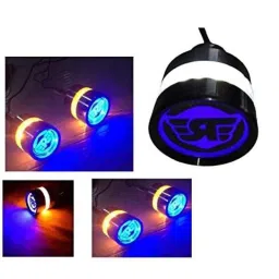 AOW Handle Bar End Dual Led Bike Turn Signal Indicator Light (Blue) with Switch Universal for All Royal Enfield Models T-49 image 1