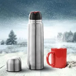 Cello Flip Style 1000ml Stainless Steel 304 Silver Vacuum Bullet Flask, 405CSSB0317 (Pack of 3) image 2