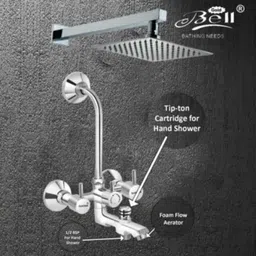 Gold Bell G157 Brass Silver Wall Mounted Chrome Finish 3 in 1 Bathroom Wall Mixer Set image 3