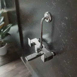 ZAP Brass Wall Mixer with Overhead Shower System Set &a; 125mm Long Bend Pipe image 2