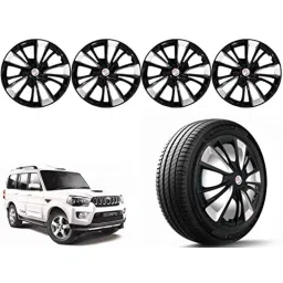 Auto Pearl 4 Pcs 17 inch Polypropylene Black &a; Silver Press Type Car Wheel Cover Set with Retention Ring for Mahindra Scorpio Mhawk T3 2014-17-picture-48