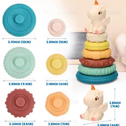 wembley Stacking Toys for Kids Baby Soft Colorful Activity 6 Rings with Unicorn Top image 2
