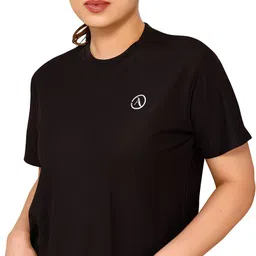 moda rapido Women Solid Round Neck Polyester Black T-Shirt-picture-27