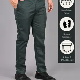 streetvibes Men Regular Fit Dark Green Cotton Blend Trousers-picture-23