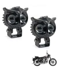 Kozdiko 2 Pcs Yellow &a; White Owl Eye Shape LED Amber Fog Light Set for Royal Enfield Bullet 350-picture-43