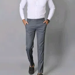 ss aura premium Men Slim Fit Grey Cotton Blend Trousers image 5