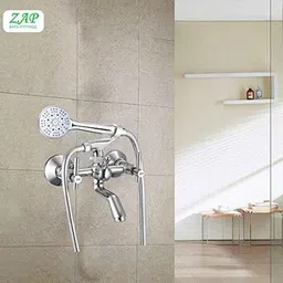 ZAP TRM Brass 2 In 1 Wall Mixer with Crutch &a; Multi Flow Hand Shower with 1.5m Flexible Tube image 2