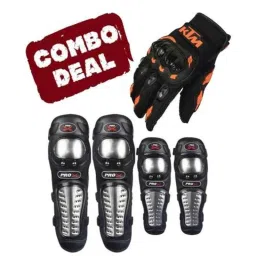 Love4ride Probiker Elbow Knee Guard &a; Ktm Bike Gloves Combo for Biker-picture-21
