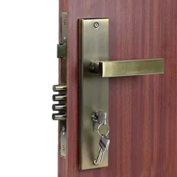 Saze 10 inch Stainless Steel Antique Brass Finish Cylindrical Plate One Side Key Mortise Door Lock Handle Set with 3 Keys, LB-1007 image 4