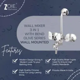 Zoie Olive Brass Silver Chrome Finish 3 in 1 Wall Mixer, Z21022 image 2