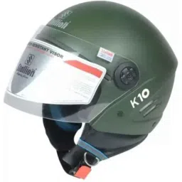 Stallion Blk K 10 Leather Miletry Green Open Face Helmet, Size: Medium-picture-31