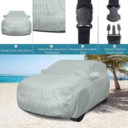 AllExtreme Ks7003 Car Body Cover For Kia Sonet Custom Fit Dust Uv Heat Resistant For Indoor Outdoor Protection With Mirror Pockets (Silver With Mirror) image 4