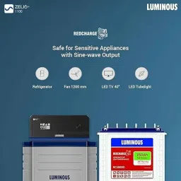 Luminous Zelio+ 1100 900VA Pure Sine Wave Digital Inverter &a; RC 18000 150Ah Tall Tubular Battery with Trolley Combo image 2