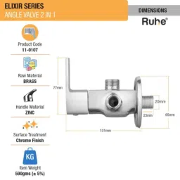 Ruhe Elixir Brass Chrome Finish 2 in 1 Angle Valve, 11-0107 image 2