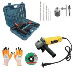 Hillgrove HGCM367M1 1200W 26mm Hammer Impact Drill Machine, 850W Angle Grinder, Drill Chunk, SDS Adapter, 5 Pcs SDS Plus Bits &a; 5 Pcs Masonry Drill Bits Combo, HGCM659-picture-17