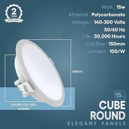 Fybros Cube 15W Polycarbonate Warm White Round Sleek LED Panel Light, FLS5171B (Pack of 2) image 2