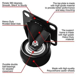 Implemental 4 Pcs 2 inch PU Swivel Castor Wheel Set with Top Plate &a; Bearing image 3