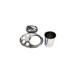 Logger Stainless Steel &a; Brass Silver Tumbler Holder with Brush Holder-picture-15