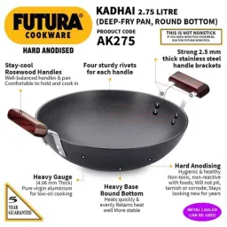 Hawkins Futura 2.75 Litre 26cm Hard Anodized Round Bottom Deep Kadhai, AK 275 (Pack of 2) image 3