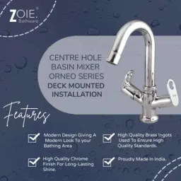 Zoie Orneo Brass Silver Chrome Finish Basin Mixer with Swivel Spout, Z31017 image 2