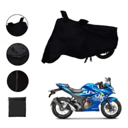 Riderscart Polyester Black Waterproof Two Wheeler Body Cover with Storage Bag for Suzuki Gixxer SF 250 image 2