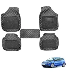 Kozdiko 5 Pcs Waterproof &a; Luxury 7D Black Leatherette Car Floor Mat Set for Volkswagen Polo Gt-picture-34