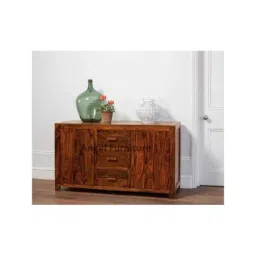 Angel Furniture 140x42x55cm Honey Glossy Finish Solid Sheesham Wood Side Board with Drawer Storage, AF-189 image 2