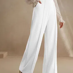 kotty Women Relaxed White Viscose Rayon Trousers image 5