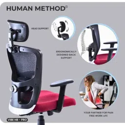 HUMAN METHOD VIBE HB-PRO High Back Steel Black &a; Maroon Ergonomic Chair with Adjustable Lumbar Support, HMVS01-PR05 image 3