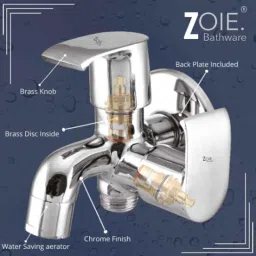 Zoie Stonex Brass Silver Chrome Finish 2 in 1 Bib Tap, Z27009 image 4
