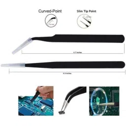 Johnson Tools 2 Pcs Stainless Steel Black Straight &a; Curved Tips Tweezers Set , JTKCS-2PC image 2