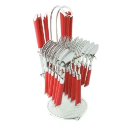 Elegante 24 Pcs Expression Red Stainless Steel &a; Plastic Cutlery Set, SL-109 (Pack of 3)-image-29