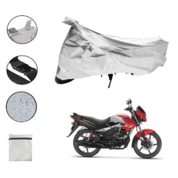 Riderscart Polyester Silver Waterproof Two Wheeler Body Cover with Storage Bag for Hero Glamour 124 CC image 2