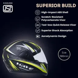 Hiker Wave Pro Max HD2 ABS Black &a; Yellow Matt Full Face Motorcycle Helmet, Size: Small image 3