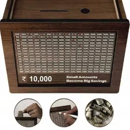 bilbari Wooden Rectangular Money Bank – Piggy Bank Coin Box for Kids & Adults – Lockable Cash Box image 2