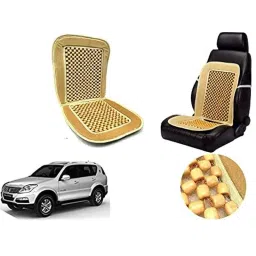 Auto Pearl PU, Velvet &a; Wooden Beads Beige Rectangular Seat Cushion for Mahindra Rexton-picture-21