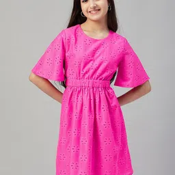 Stylo Bug Girls Self Design Flared Sleeves Fit & Flare Dress-picture-16