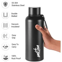 Milton 750ml Stainless Steel 304 Black 24hr Hot &a; Cold Water Bottle, Aura-750 image 3