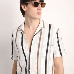 voroxy Men Regular Fit Striped Lapel Collar Casual Shirt-picture-13