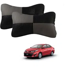 Kozdiko 2 Pcs Leather Grey &a; Black Neck Rest Car Cushion Pillow Set for Toyota Yaris-picture-32