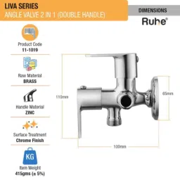 Ruhe Liva Brass Chrome Finish 2 in 1 Double Handle Angle Valve, 11-1019 image 2