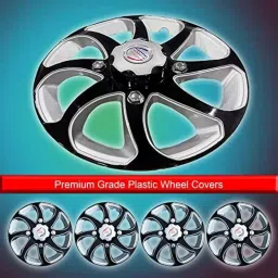 Auto Pearl 4 Pcs 15 inch ABS Silver &a; Black Press Type Car Wheel Cover Set with Retention Ring for Honda Jazz 2009-2014 S &a; V image 5