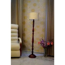 Tucasa Royal Brown Mango Wood Floor Lamp with Off White Drum Polycotton Shade, WF-92-picture-22