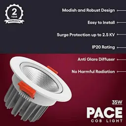 Fybros Pace 35W Aluminium Warm White Round LED COB Down Light, FLS5773B (Pack of 2) image 3