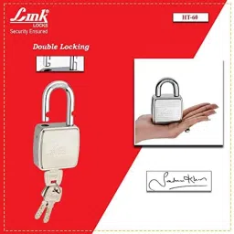 Link 60mm Stainless Steel Hardened Shackle Padlock with 3 Silver Keys, Keychain &a; Free Key Hanger, HT-60 image 4