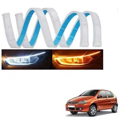 Kozdiko 2 Pcs 60cm Flexible White Daytime Running Light Set with Matrix Yellow Indicator &a; Turn Sequential Flow for Tata Indica-picture-27