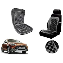 Auto Pearl PU, Velvet &a; Wooden Beads Grey Rectangular Seat Cushion for Hyundai i20-picture-19