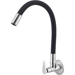 IRIS Slim Brass Chrome Finish Black Flexible Sink Cock with Wall Flange-picture-44