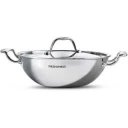 Bergner Argent Triply 28cm 3.9 Litre Stainless Steel Induction Bottom Kadhai with Lid, BG-6333 image 2