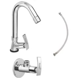 Prestige Passion 3 Pcs Brass Chrome Finish Swan Neck Basin Tap, Connection Pipe &a; Angle Cock Set-picture-42